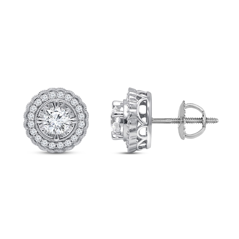 Previously Owned Diamond Halo Earrings 1 ct tw Round-Cut 10K White Gold (J/I3)