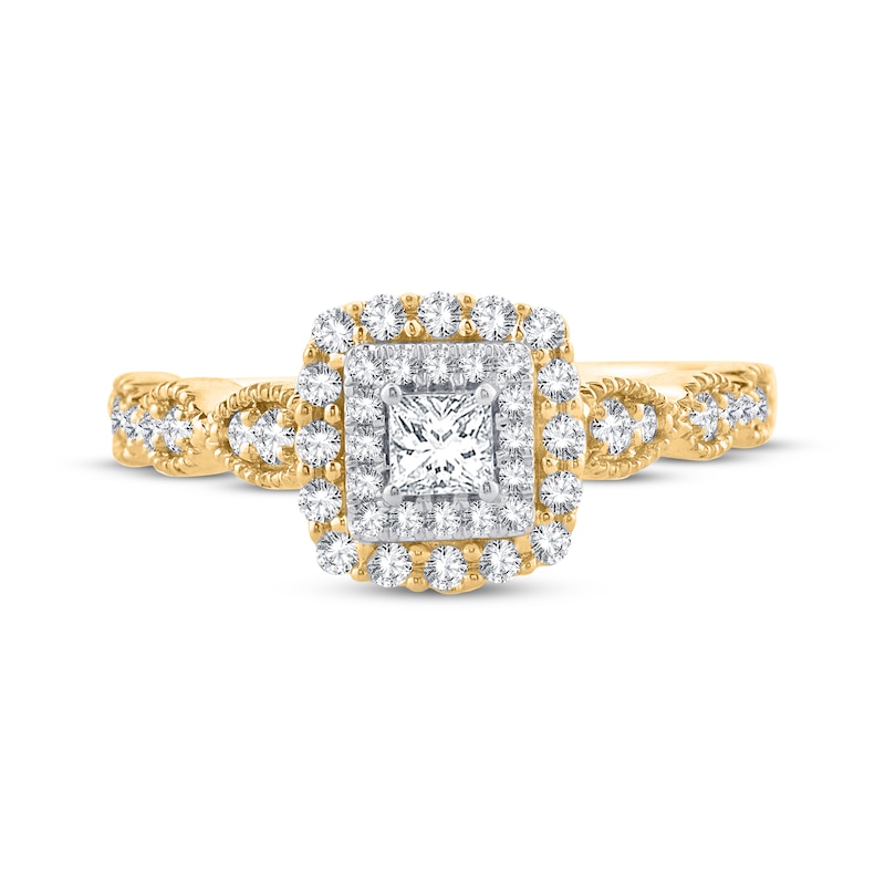 Main Image 3 of Previously Owned Vintage-Style Princess & Round-Cut Diamond Engagement Ring 1/2 ct tw 10K Yellow Gold