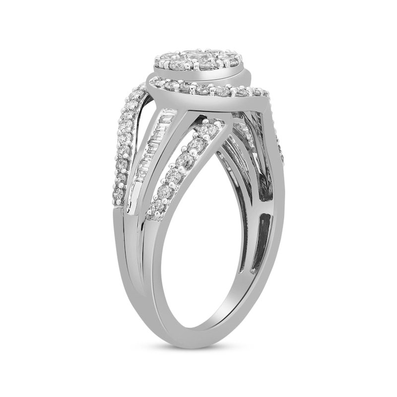 Main Image 2 of Previously Owned Round & Baguette-Cut Diamond Swirl Ring 1 ct tw 10K White Gold