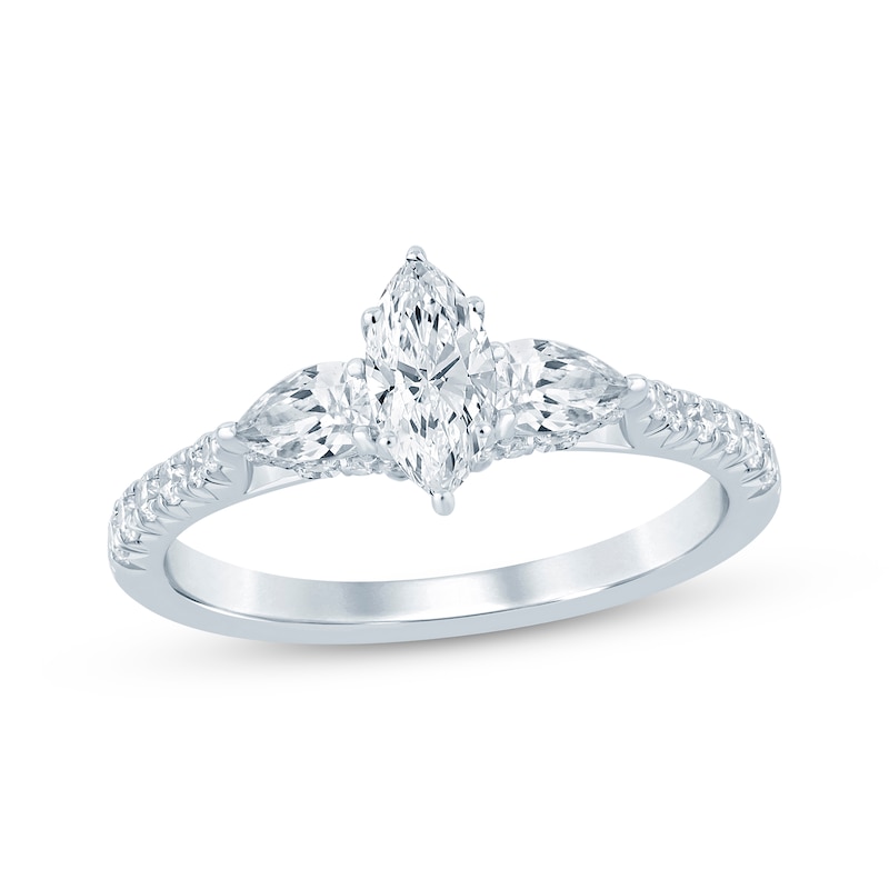 Main Image 1 of Previously Owned Marquise-Cut, Pear-Shaped & Round-Cut Diamond Engagement Ring 1-1/5 ct tw 14K White Gold