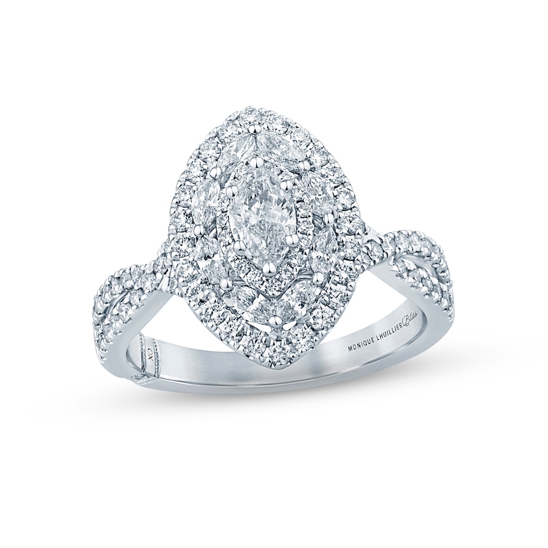 Main Image 1 of Previously Owned Monique Lhuillier Bliss Diamond Engagement Ring 1-1/5 ct tw Marquise & Round-cut 18K White Gold