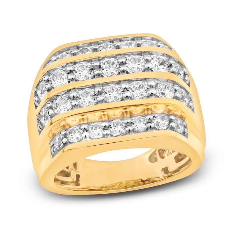 Main Image 1 of Previously Owned Men's Diamond Four-Row Ring 3 ct tw Round-cut 10K Yellow Gold