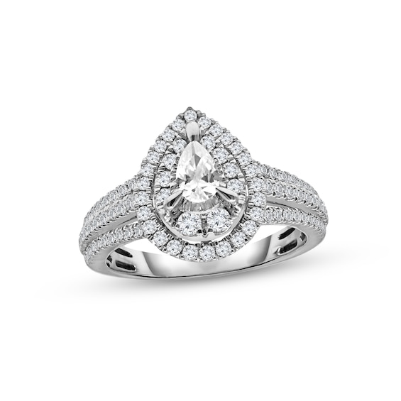 Previously Owned Diamond Halo Engagement Ring 1 ct tw Pear & Round-cut 14K White Gold