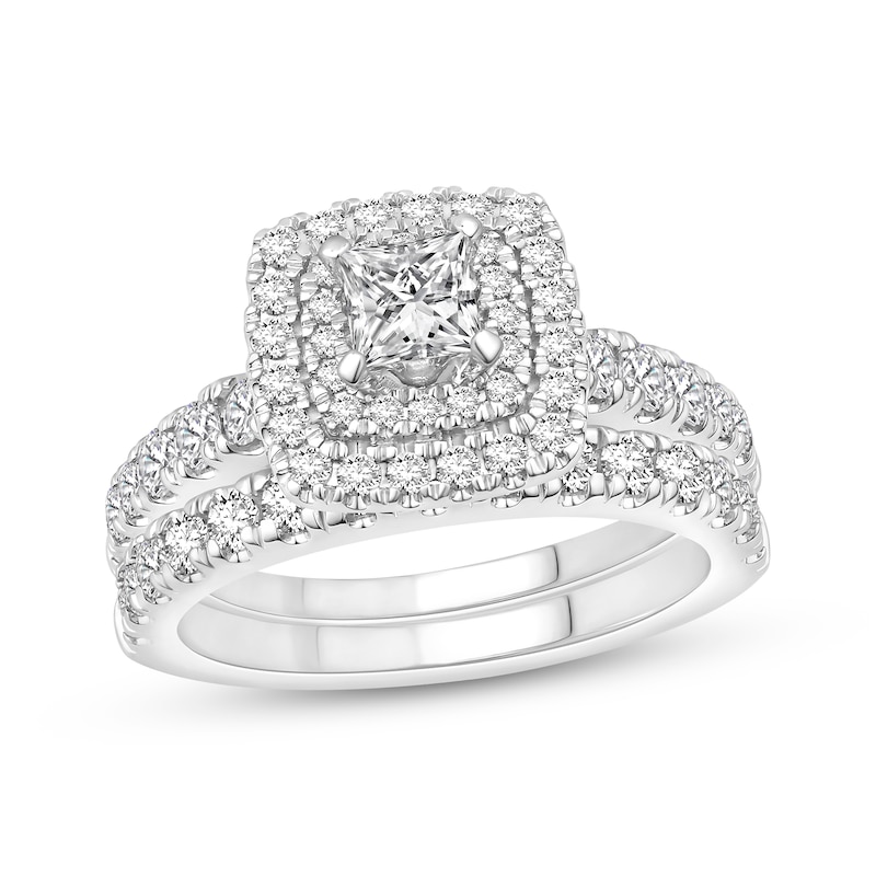 Main Image 1 of Previously Owned Diamond Bridal Set 1-5/8 ct tw Princess & Round-cut 14K White Gold