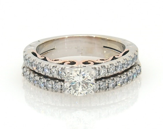 Previously Owned Adrianna Papell Round-Cut Diamond Bridal Set 1 ct tw 14K Two-Tone Gold Size 4.75