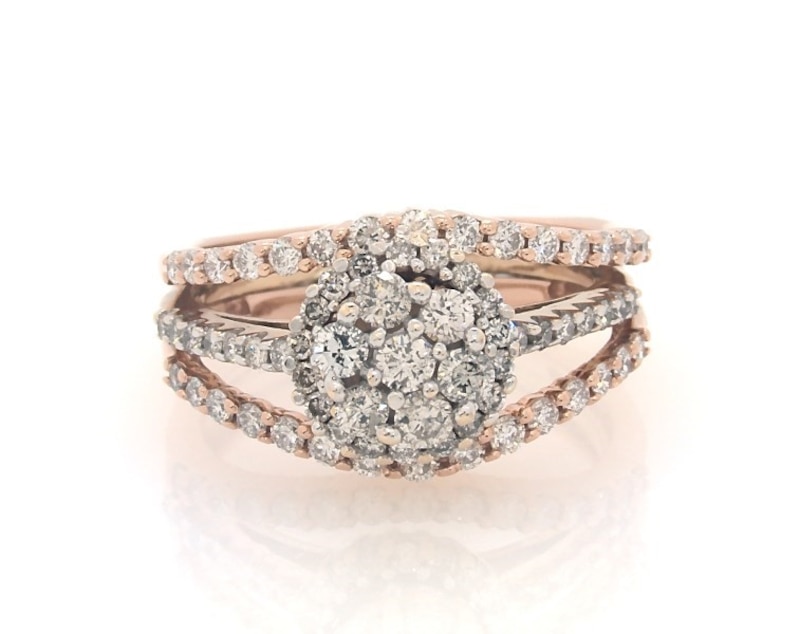 Main Image 1 of Previously Owned Multi-Diamond Center Bridal Set 1 ct tw 14K Rose Gold & 10K Yellow Gold Size 7