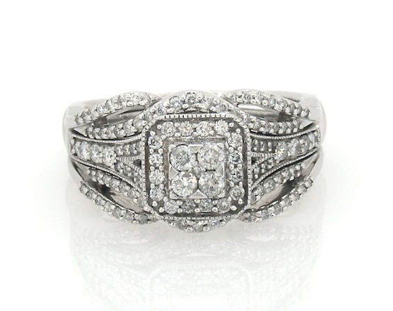 Previously Owned Multi-Diamond Bridal Set 7/8 ct tw 14K & 10K White Gold Size 8.5