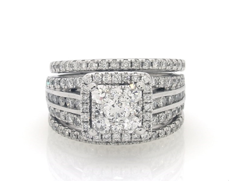 Main Image 1 of Previously Owned Multi-Diamond Cushion Halo Bridal Set 2 ct tw 14K White Gold Size 6.5