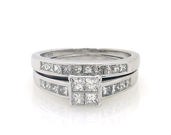 Previously Owned Princess-Cut Quad Diamond Bridal Set 1-1/4 ct tw 14K White Gold Size 8.25