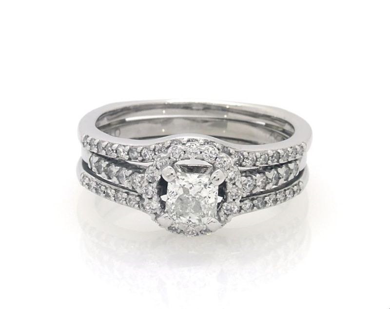 Main Image 1 of Previously Owned Princess-Cut Diamond Bridal Set 1 ct tw 14K White Gold Size 7.5