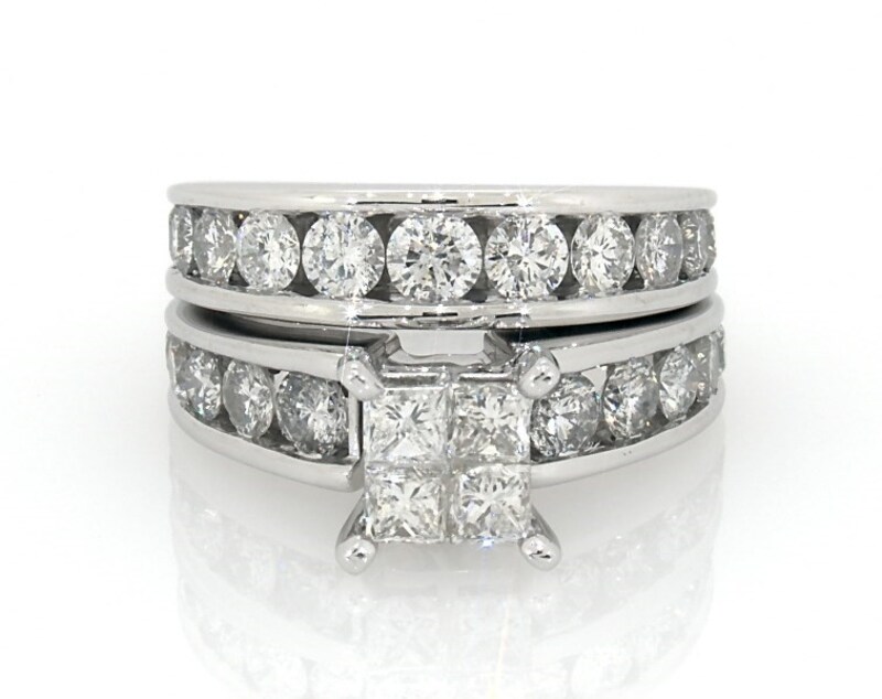 Main Image 1 of Previously Owned Princess-Cut Quad Diamond Bridal Set 3 ct tw 14K White Gold Size 6.5