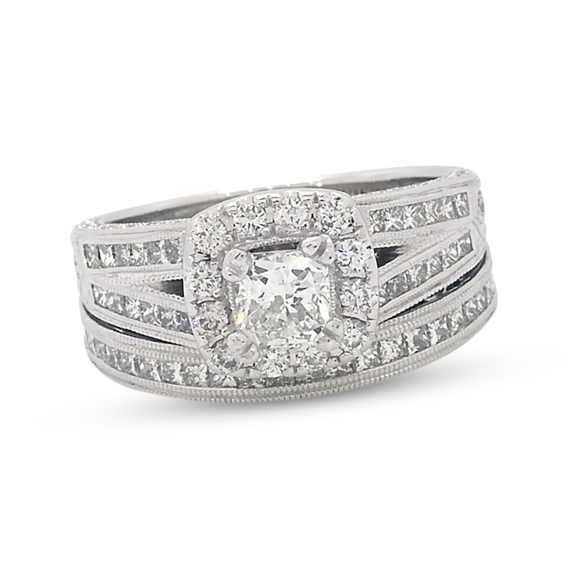Main Image 1 of Previously Owned Neil Lane Cushion-Cut Diamond Halo Bridal Set 1-3/4 ct tw 14K White Gold Size 6.75