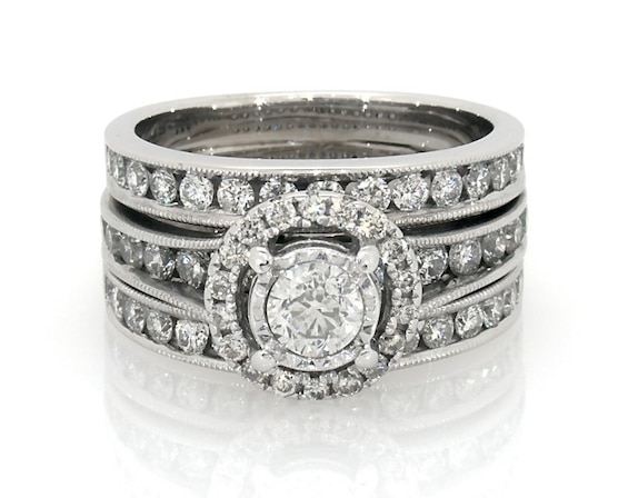 Previously Owned Round-Cut Diamond Bridal Set 1-3/4 ct tw 14K White Gold Size 6.75