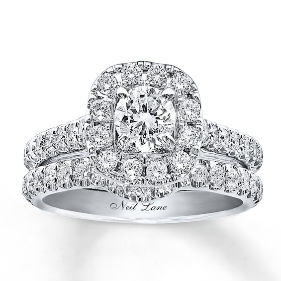 Previously Owned Neil Lane Round-Cut Diamond Halo Bridal Set 1-/8 ct tw 14K White Gold Size .25