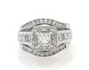 Thumbnail Image 1 of Previously Owned Princess-Cut Cushion Halo Bridal Set 1 7/8 ct tw 14K White Gold Size 5.25