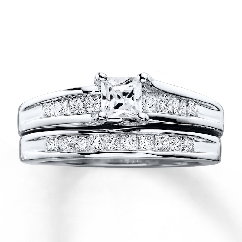 Main Image 1 of Previously Owned Diamond Bridal Set 1 ct tw Princess-cut 14K White Gold Size 7.25