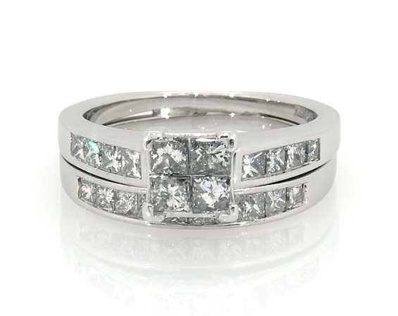 Previously Owned Princess-Cut Quad Diamond Bridal Set 1-1/4 ct tw 14K White Gold Size 7.25