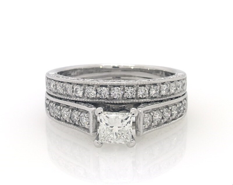 Main Image 1 of Previously Owned Princess-Cut Diamond Bridal Set 1 ct tw 14K White Gold Size 6.5