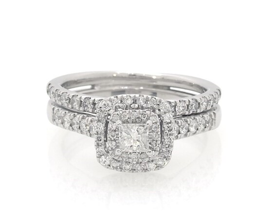 Previously Owned Princess-Cut Diamond Double Halo Bridal Set 5/8 ct tw 10K and 14K White Gold Size 6