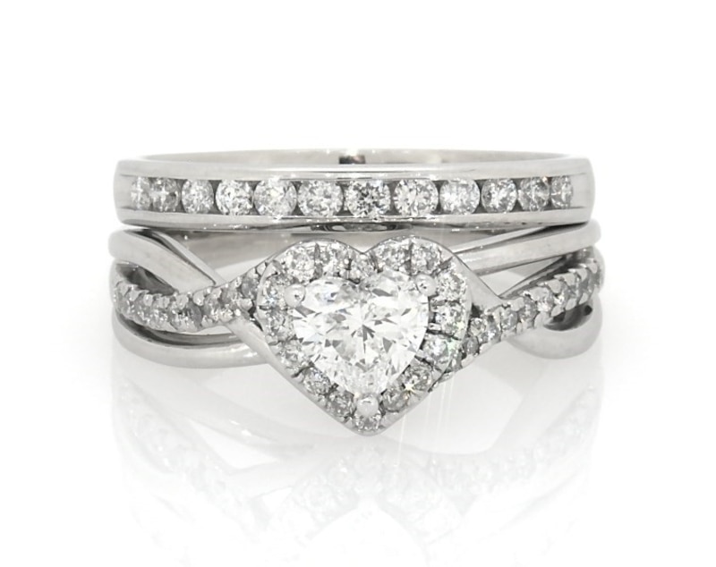 Main Image 1 of Previously Owned Heart-Shaped Diamond Halo Bridal Set 1 ct tw 14K & 10K White Gold Size 6
