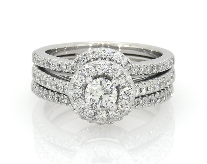 Main Image 1 of Previously Owned Round-Cut Diamond Bridal Set 1 ct tw 14K White Gold Size 6.25