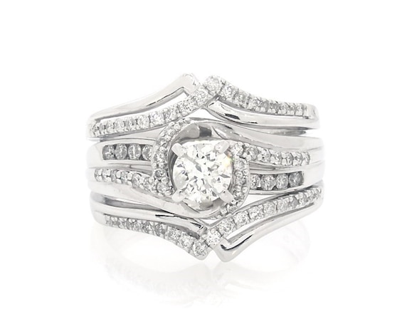 Previously Owned Round-Cut Diamond Bypass Bridal Set 1 ct tw 14K White Gold Size 7.25
