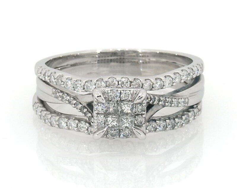 Main Image 1 of Previously Owned Princess-Cut Quad Diamond Square Frame Engagement Ring 3/4 ct tw 14K & 10K White Gold Size 10