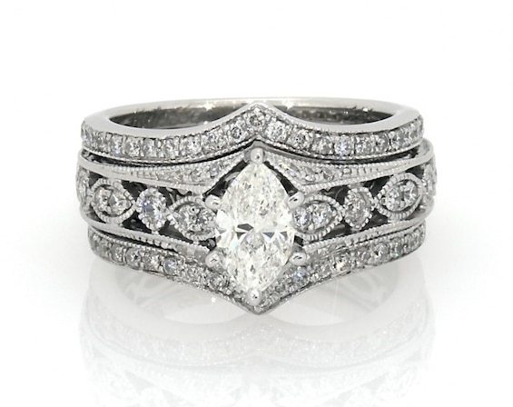 Previously Owned Marquise-Cut Diamond Bridal Set 1 ct tw 14K White Gold 4.5