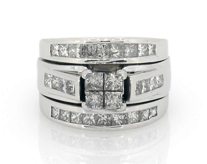 Main Image 1 of Previously Owned Princess-Cut Quad Diamond Bridal Set 2 ct tw 14K White Gold Size 6.75