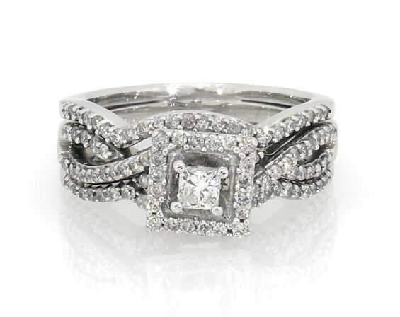 Previously Owned Princess-Cut Diamond Square Frame Bridal Set 5/8 ct tw 14K White Gold Size 5.75