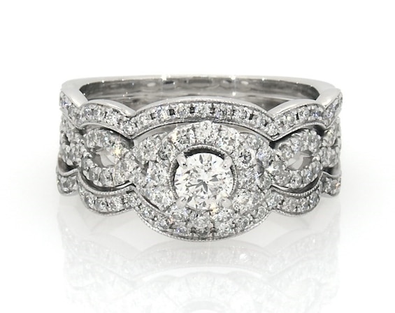 Previously Owned Neil Lane Round-Cut Diamond Bridal Set 1-1/3 ct tw 14K White Gold Size 8.75