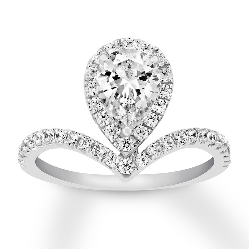Main Image 1 of Previously Owned Diamond Engagement Ring 1-1/8 ct tw Pear/Round 14K White Gold