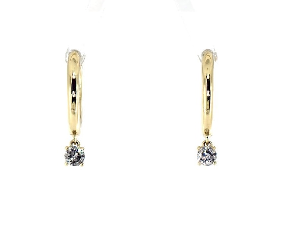 Previously Owned Diamond Dangle Hoop Earrings 1/5 ct tw Round-cut 10K Yellow Gold