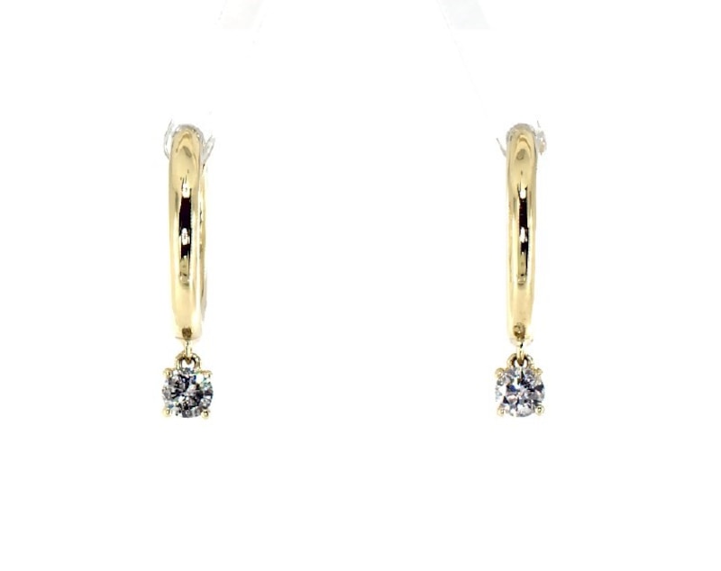 Main Image 1 of Previously Owned Diamond Dangle Hoop Earrings 1/5 ct tw Round-cut 10K Yellow Gold