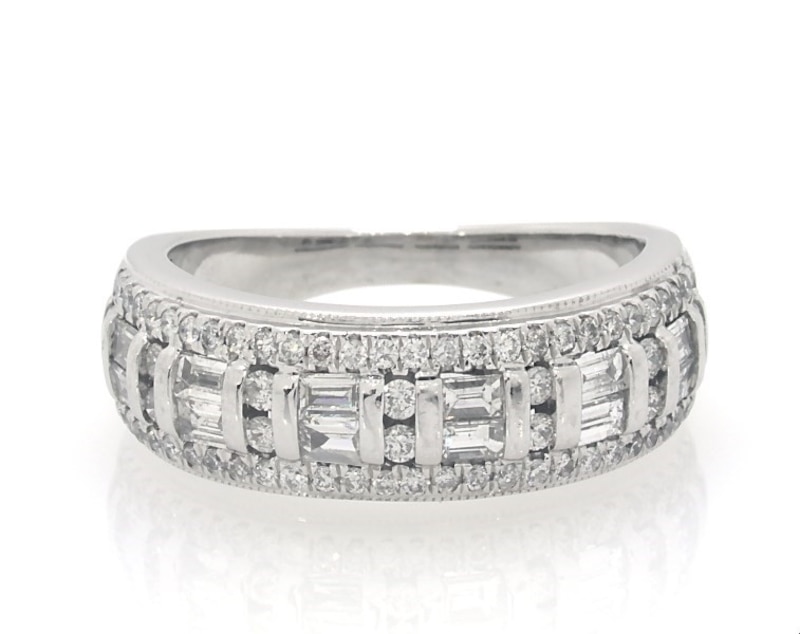 Main Image 1 of Previously Owned Diamond Anniversary Ring 5/8 ct tw Round/Baguette 14K White Gold
