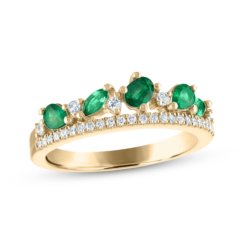 Main Image 1 of Previously Owned Emerald & Diamond Anniversary Band 1/6 ct tw Round-cut 10K Yellow Gold