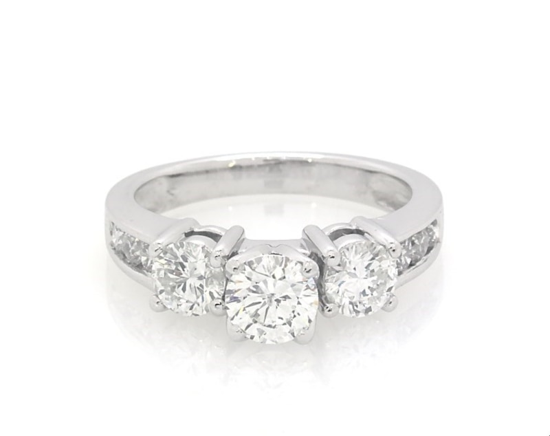 Main Image 1 of Previously Owned Round-Cut Diamond Three-Stone Engagement Ring 1-1/2 ct tw Platinum Size 7