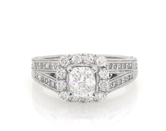 Previously Owned Neil Lane Cushion-Cut Diamond Halo Engagement Ring 2 ct tw 14K White Gold Size 9