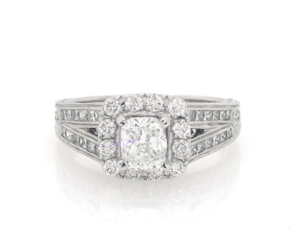 Previously Owned Neil Lane Cushion-Cut Diamond Halo Engagement Ring 2 ct tw 14K White Gold Size 9