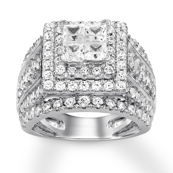 Previously Owned Diamond Engagement Ring 4 ct tw Princess/Round 14K White Gold