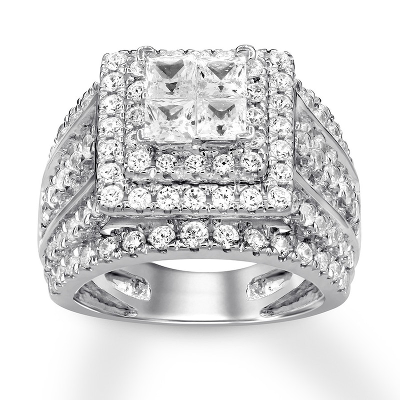 Main Image 1 of Previously Owned Diamond Engagement Ring 4 ct tw Princess/Round 14K White Gold