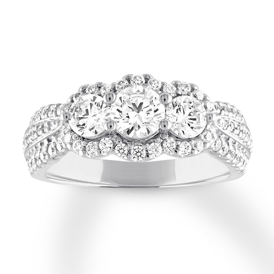Previously Owned Three-Stone Diamond Ring 1-1/2 ct tw Round-cut 14K White Gold