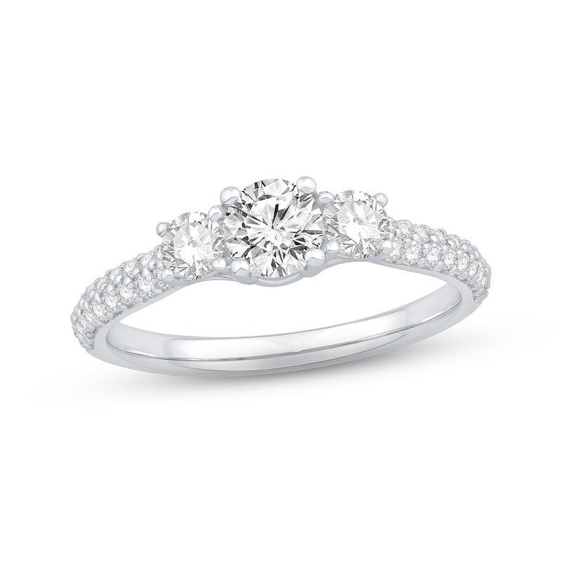 Main Image 1 of Previously Owned The Kiss Three-Stone Diamond Engagement Ring 1 ct tw Round-cut Platinum