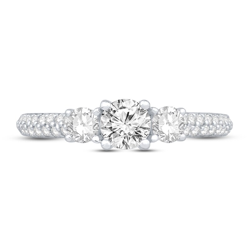 Main Image 3 of Previously Owned The Kiss Three-Stone Diamond Engagement Ring 1 ct tw Round-cut Platinum