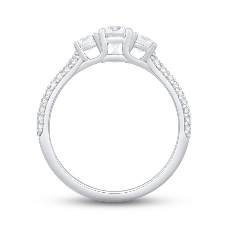 Main Image 4 of Previously Owned The Kiss Three-Stone Diamond Engagement Ring 1 ct tw Round-cut Platinum