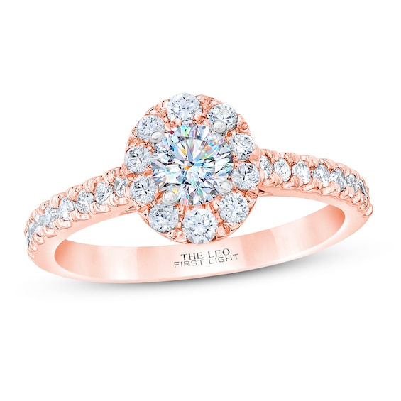 Previously Owned THE LEO First Light Diamond Round-Cut Halo Engagement Ring 5/8 ct tw 14K Rose Gold Size 8