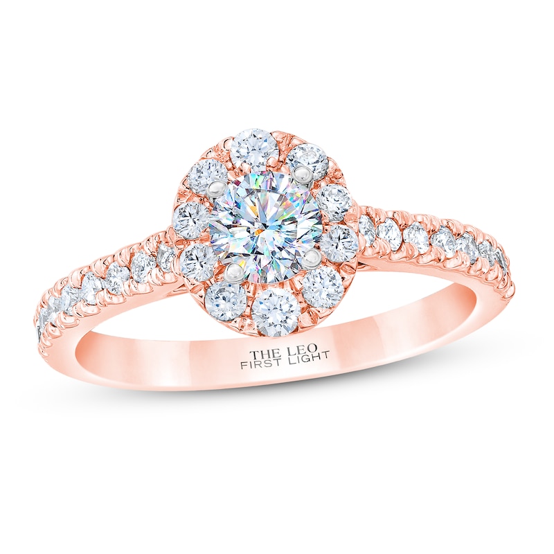 Main Image 1 of Previously Owned THE LEO First Light Diamond Round-Cut Halo Engagement Ring 5/8 ct tw 14K Rose Gold Size 8