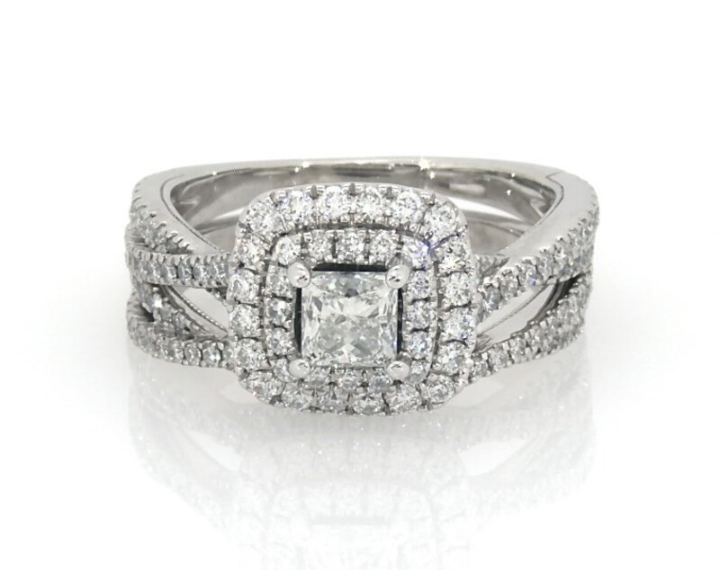 Main Image 1 of Previously Owned Neil Lane Princess-Cut Diamond Bridal Set 1-1/4 ct tw 14K White Gold Size 5