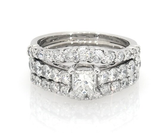 Previously Owned Princess-Cut Diamond Bridal Set 1 5/8 ct tw 14K White Gold Size 6.25