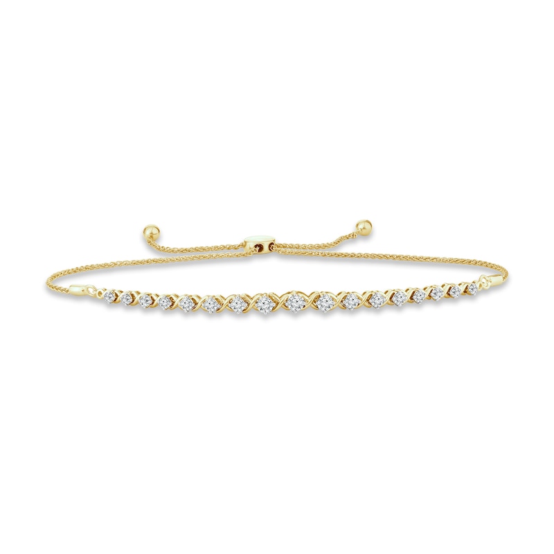 Main Image 1 of Previously Owned XO from Kay Diamond Bolo Bracelet 1/2 ct tw Round-cut 10K Yellow Gold 9.5&quot;